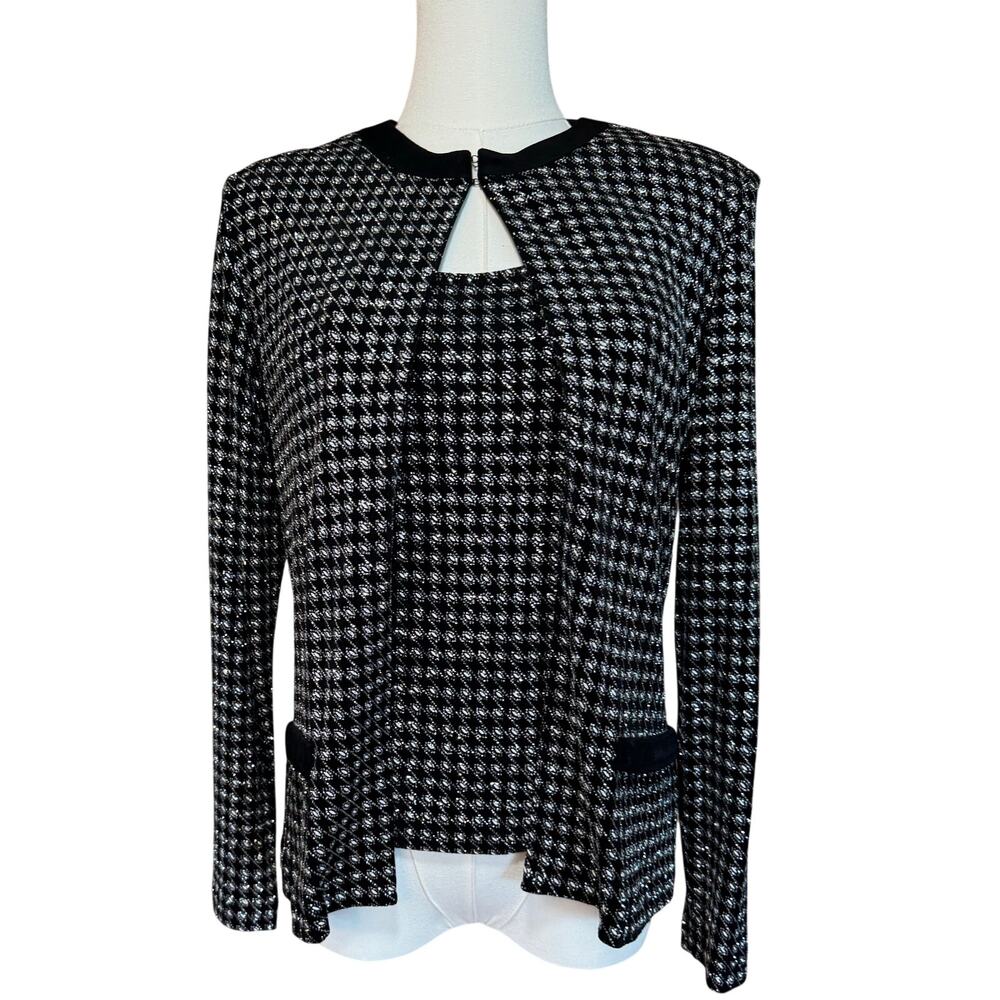 Xscape Small Black Silver Beaded Sweater and Blouse 2 Piece Set
